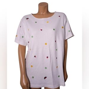Bechamel White Short Sleeve Tee with Fruit Embroidery
